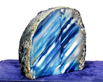 Blue Agate Bookends, Natural Geode Agate Bookends Pair, Blue Agate Bookends Set, Polished Agate Bookends, Home Decor, Office Decor