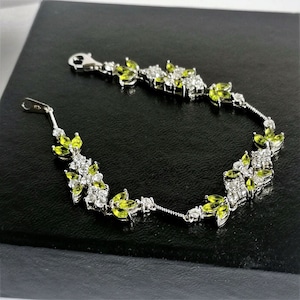 White and Green Cubic Zirconia Riviera Bracelet, Cubic Zirconia Tennis Bracelet with Silver Clasp, Cubic Zirconia Jewelry, Women's Bracelet