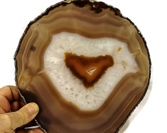 Large Brown Agate Slice, Druzy Brown Agate Geode Slice, Brown Agate Slice Polished Coaster, Crystal Cut Slab,  Extra Quality Grade AAA