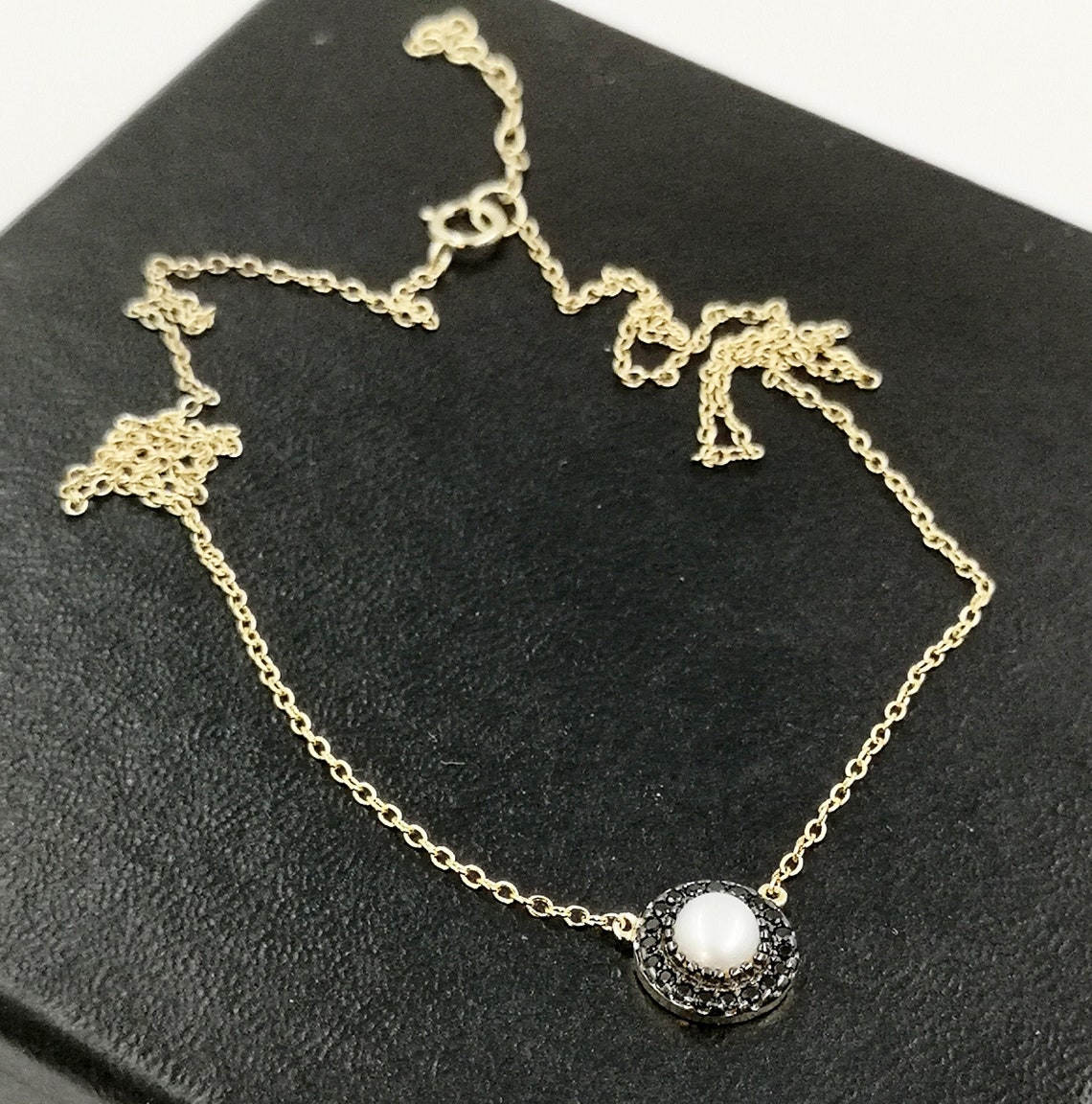 White Pearl and Black Cubic Zirconia Pendant Necklace - Etsy
