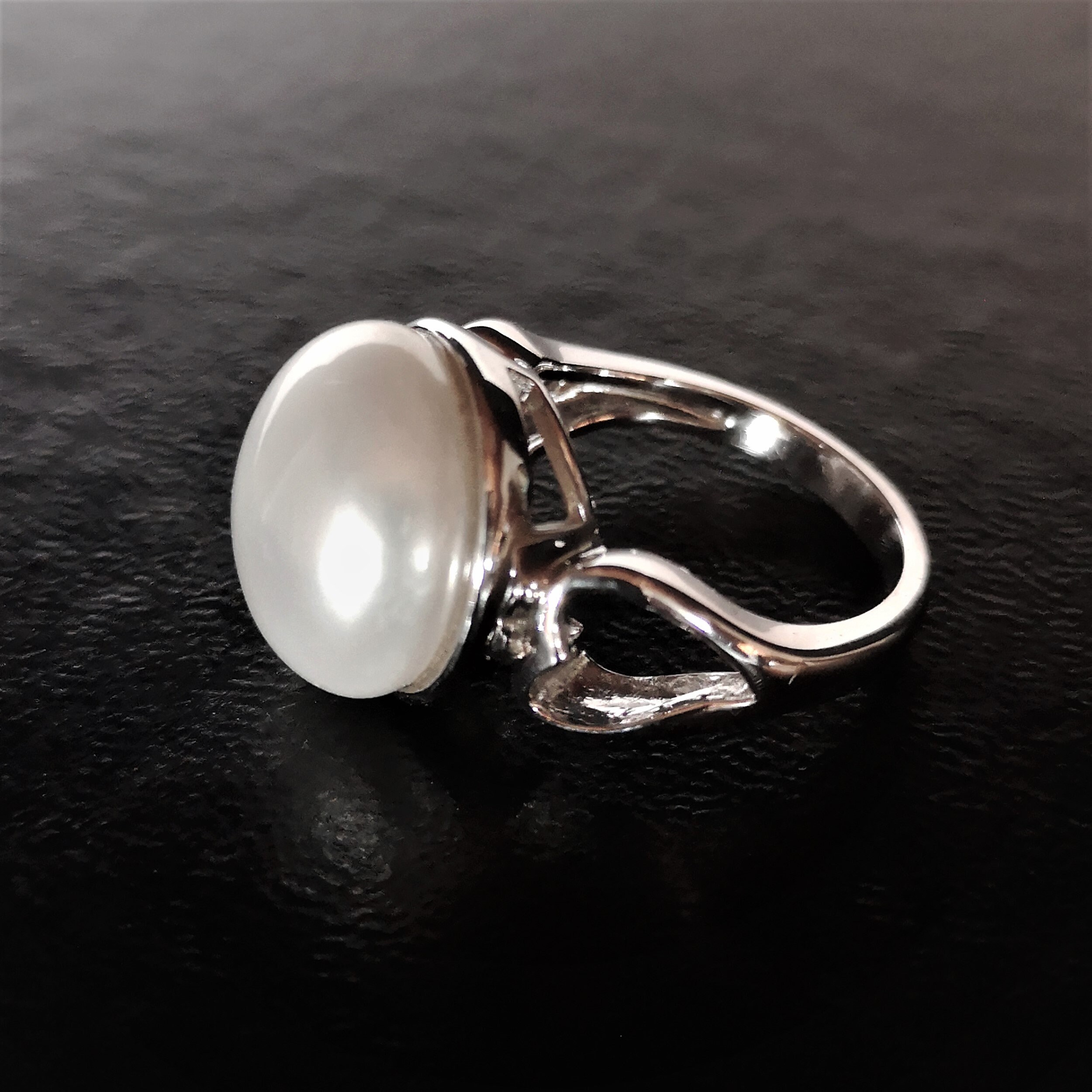 Adjustable Sterling Silver Rhodium Ring Setting For Pearl Or Gemstone - DIY Jewelry Mounting, Size 6-10
