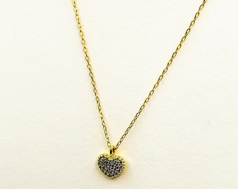 Collana In Argento 925 Placcato Oro Con Cuori - Lunghezza Regolabile 42+3 Cm - Elegante E Minimal Con Zirconi