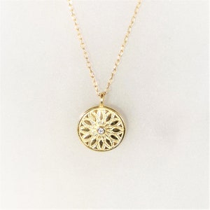 Sun Disc Sterling Silver Gold Pendant Necklace, Sun Charm Necklace, Dainty Pendant Necklace, Everyday Necklace, Protection Necklace