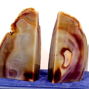 Purple Agate Geode Bookends: Polished Stone Pair, Home Office Decor