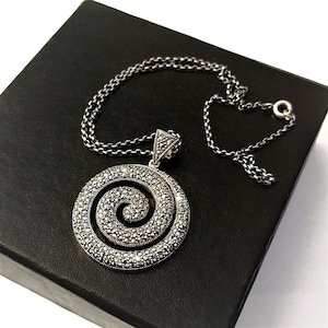 Sterling Silver Marcasite Spiral Pendant Necklace