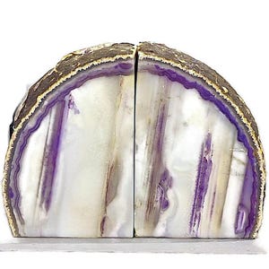 Purple Agate Geode Bookends: Polished Healing Crystal Decor