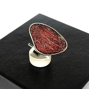 Geometrical Βordeaux Enamel Resin Open Band Ring, Sterling Silver Ring with Βordeaux  Cold Enamel Resin, Adjustable Ring, Unique Ring