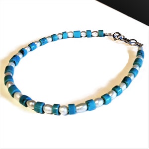 Turquoise & Freshwater Pearl Bracelet, Elegant Gemstone Beaded Bracelet, Turquoise Jewelry, Freshwater Pearl Jewelry, Bracelet for Women
