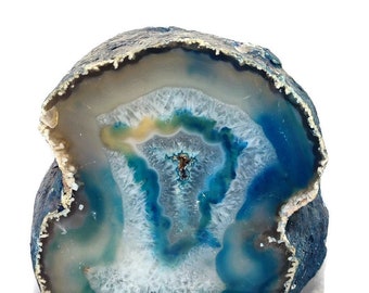 Natural Blue Agate Geode Stand, Polished Agate Stand, Cathedral Agate Geode Cluster, Agate Half Geode Specimen Display, Geode Crystal Gift