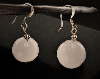 Faceted Rose Quartz Sterling Silver Earrings: Dangle Gemstone Jewelry