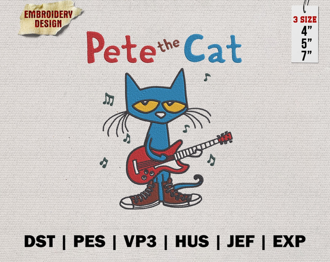 Pete the Cat Embroidery Designs Cute Animal Embroidery Its Etsy