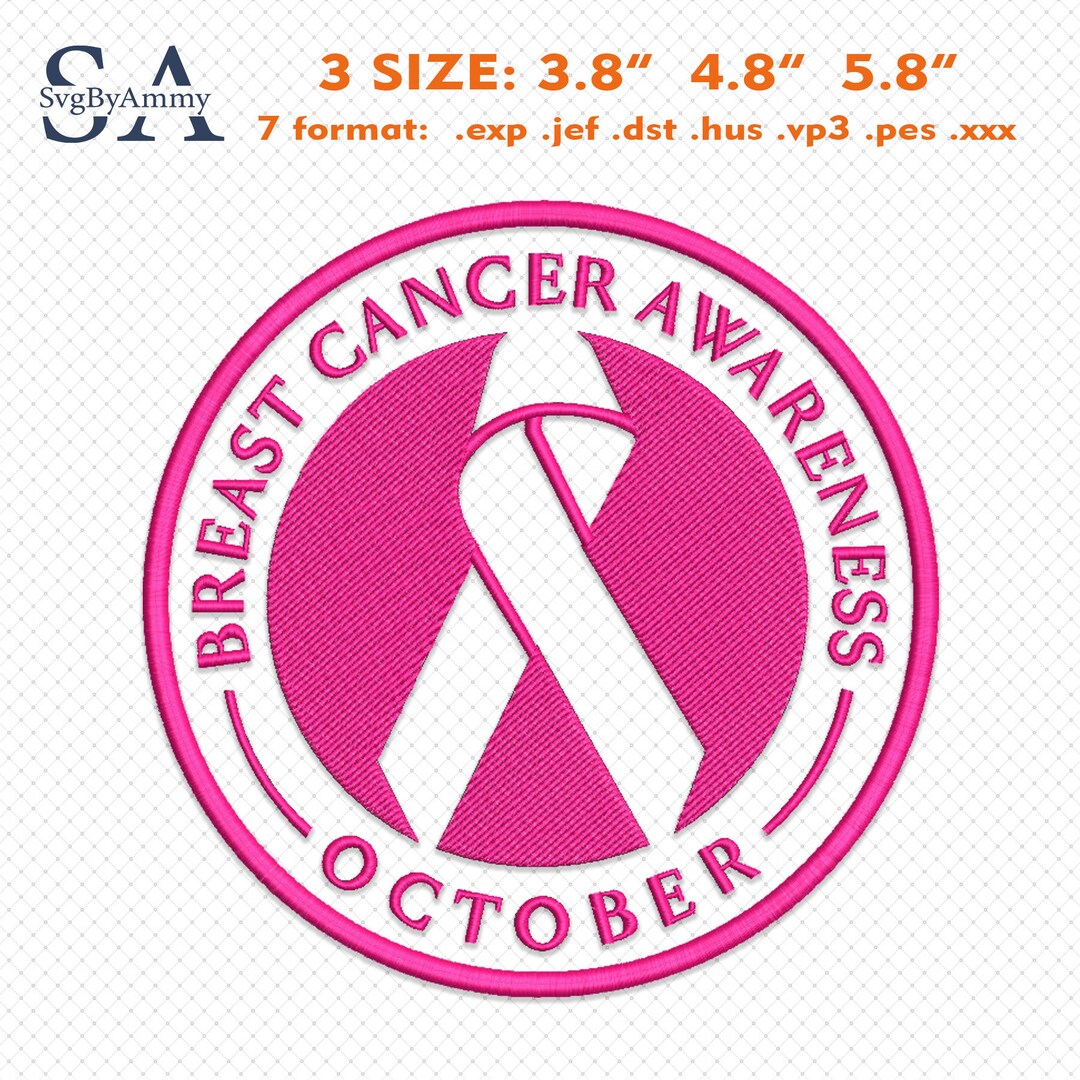 Pink Ribbon Embroidery Design Breast Cancer Awareness October Etsy