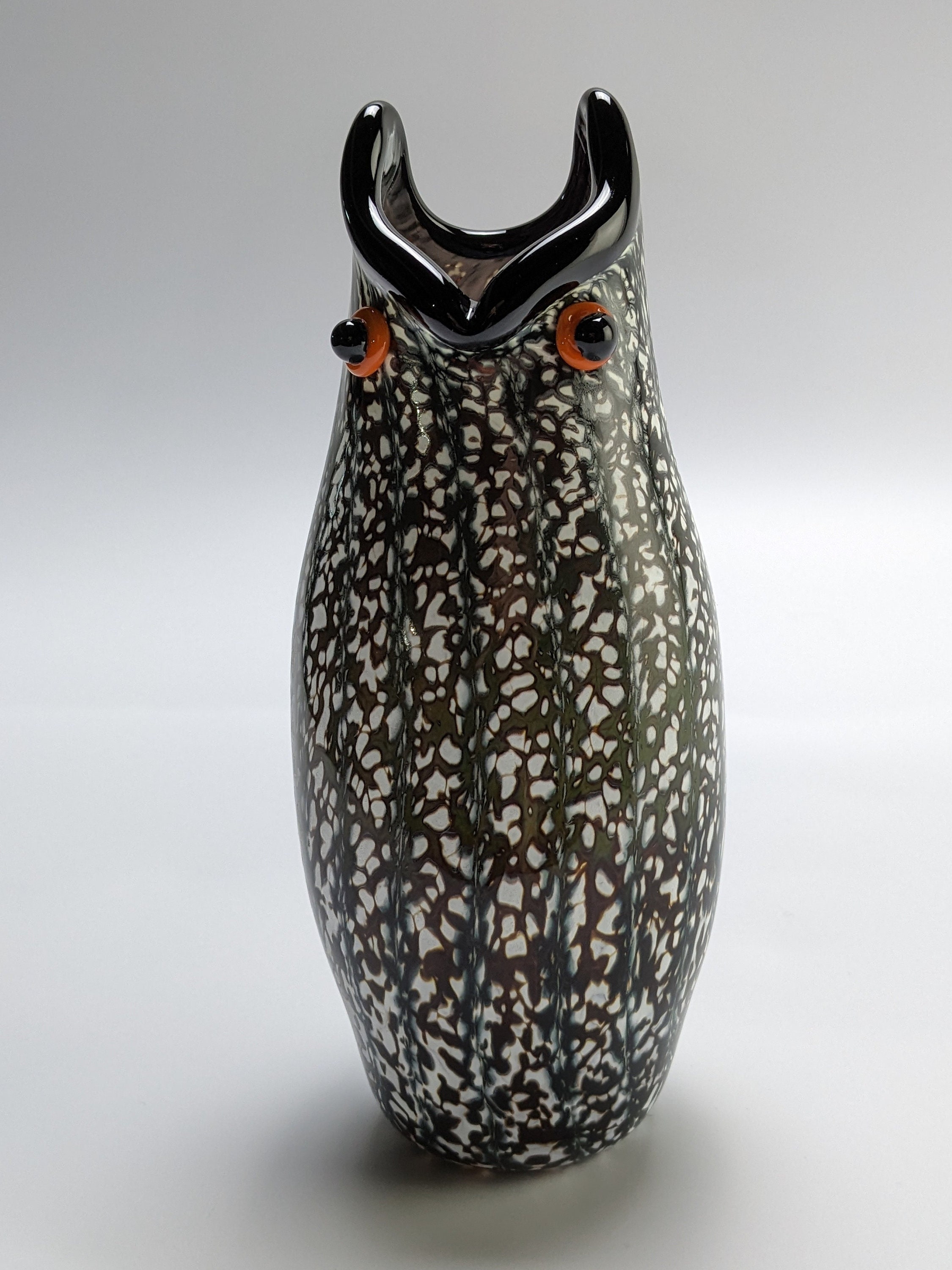 Handmade small blown glass owl vase