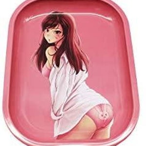 Anime Girl Metal Rolling Tray (7" x 5.5") small pink tray with smell proof tubes high quality anime cartoon tray
