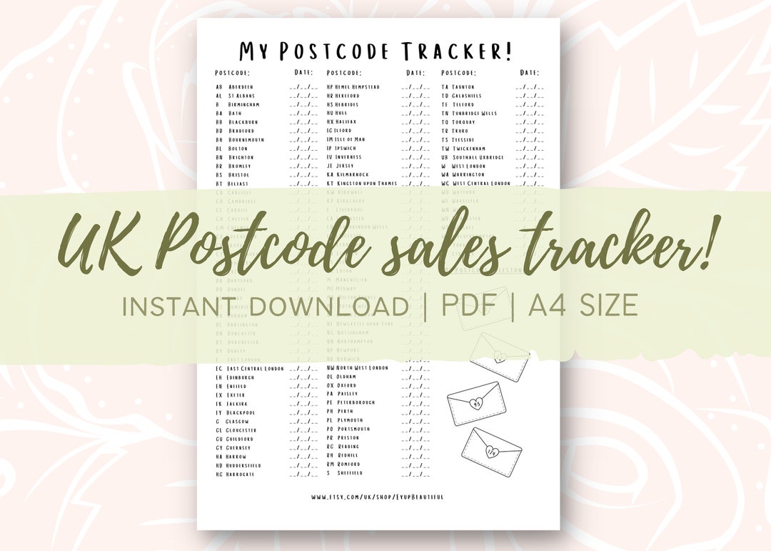 UK Postcode Sales Tracker, Shop Sales Postcode Log, INSTANT DOWNLOAD ...