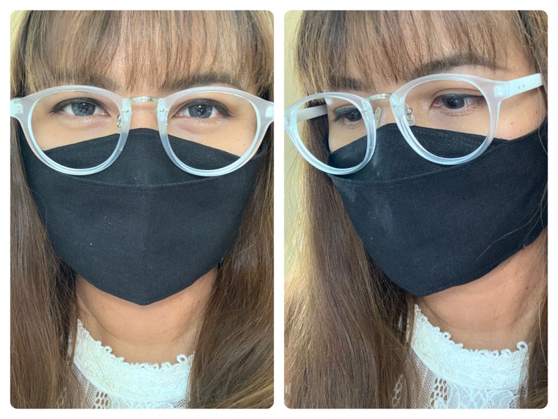 Fabric Face Masks for Glasses Wearers Double Layer Solid Black Etsy