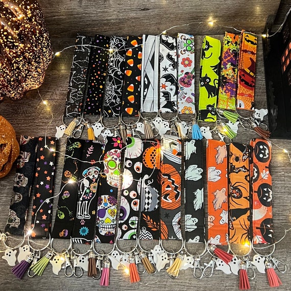 Halloween Wristlet Keychain Tassels Lobster Claw Clipper Spooky Wristlets  Key Fob Wristlet Jack-o-lantern Spider Pumpkin Ghost Mummy 