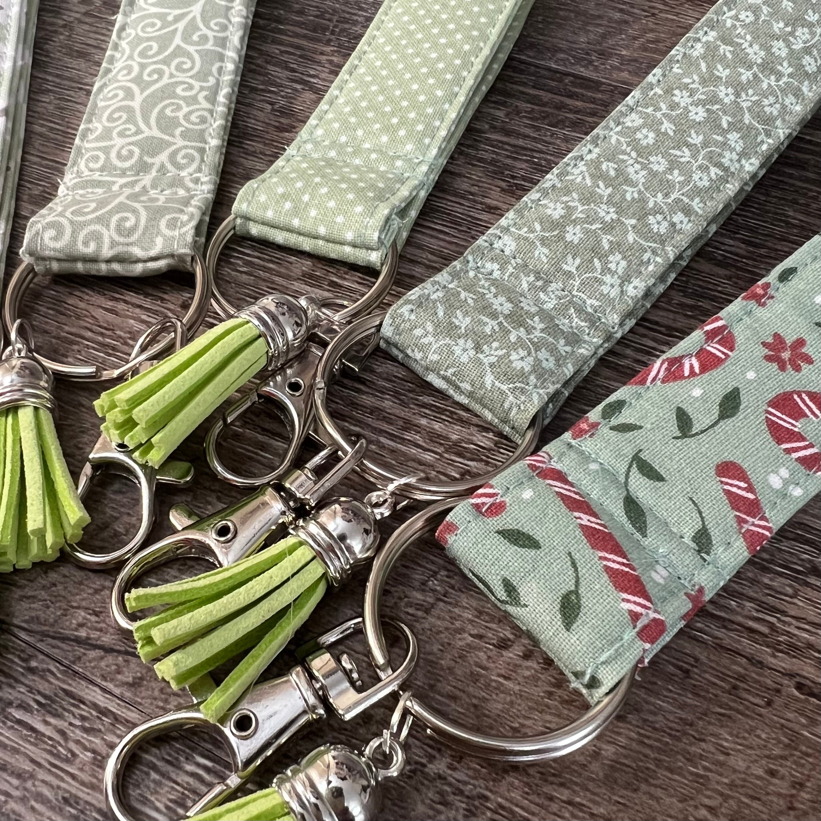 Keychain Rope Green Sage Green Wristlet Keychains, Faded Green Floral Fabric Keyfob ...