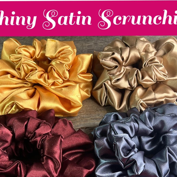 Fall Jumbo Oversize Small Scrunchies Quality Satin Crepe Back Shinny Elastic Hair Tie Hair Bun Deep Red Gold Grey Nude Bride’s Maids Gift