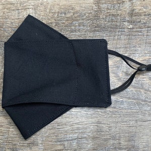 Fabric Face Masks for Glasses Wearers Double Layer Solid Black 100% Cotton Adjustable Elastic Loops 3D Mask Origami Black Mask Grocery Store