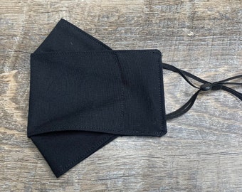 Fabric Face Masks for Glasses Wearers Double Layer Solid Black 100% Cotton Adjustable Elastic Loops 3D Mask Origami Black Mask Grocery Store