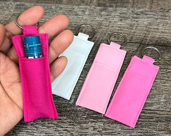 Solid Pink Lip Balm Holder keychains Keyrings Lip Stick Pouch Keychains Fits Standard Size Lip Balm Chapstick Holders Hot Pink, Pale Pink