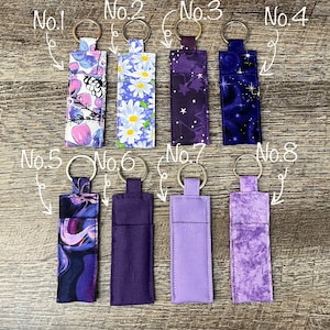 Purple Lip Balm Holder Fabric Pouch Keychains Fits Standard Size Lip Balm, Multiple Size Lipbalm Holder, Lip Oil Case, Chapstick Keychains