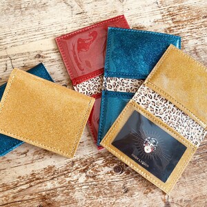 Limited Edition - Kleine Geldbörse für Karten, Ausweis und Bargeld -Metallflocken, Glitzer Vinyl, Sparkly, Rockabilly, Psychobilly, Bifold, Leopardenmuster