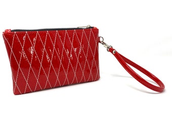 Rood en wit polsbandje, clutch bag met band, metal flake, Glitter Vinyl, Sparkly, Rockabilly, Psychobilly, Polka Dot