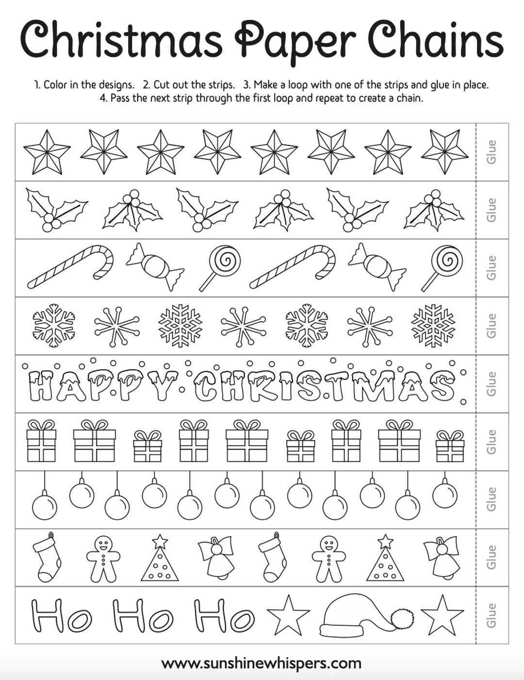 Christmas Paper Chains Coloring Pages Etsy UK