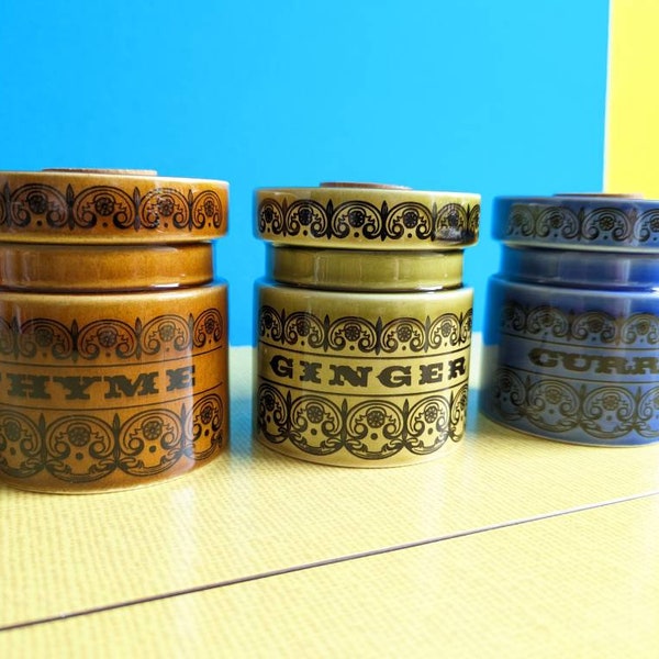 Vintage Retro Hornsea C Scroll Storage Jars Spice Canisters Set of 3