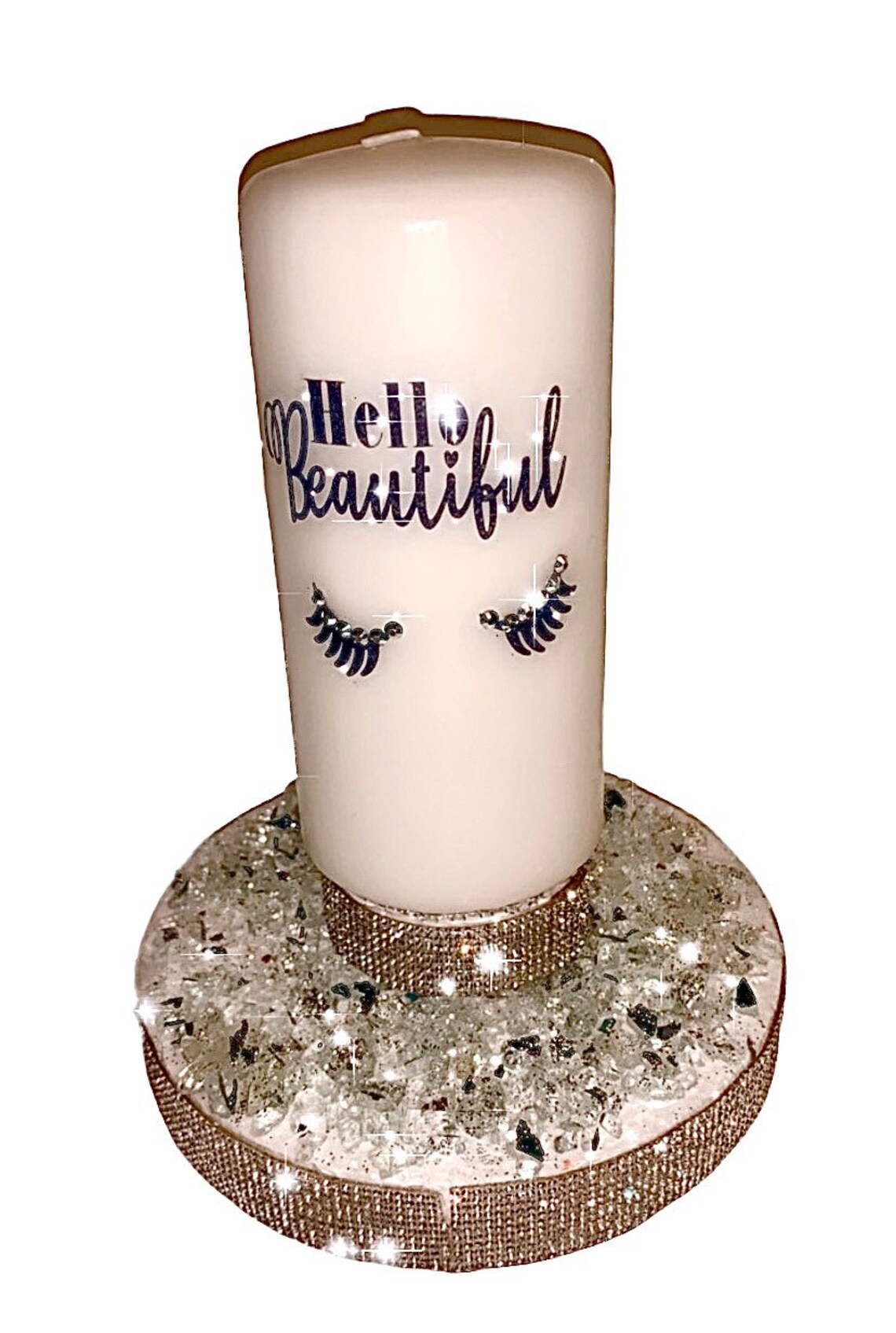 Hello Beautiful bling pillar candle set self love gift for Etsy