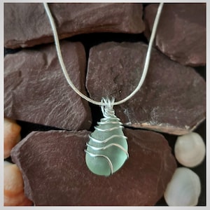 Cornish Sea glass wire wrapped pendant, Boho jewelry, birthday/ anniversary gift, beach lover, handmade jewellery, Sea Glass UK