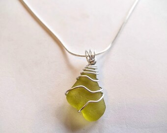 Rare Sea Glass Necklace: Silver Wire Wrapped Pendant jewellery