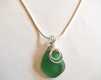 Rare Sea Glass Necklace: Silver Wire Wrapped Pendant jewellery