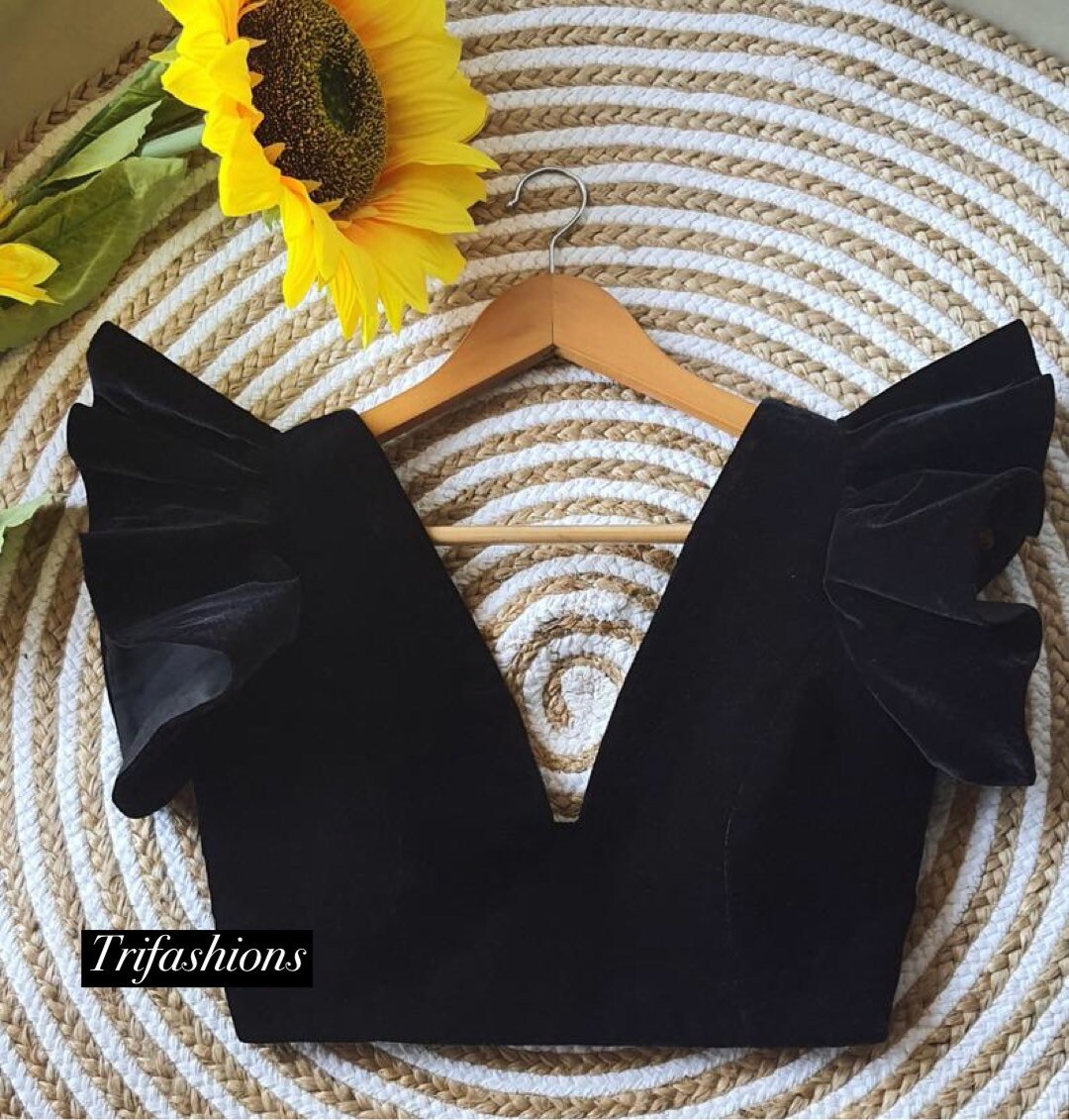 Black Velvet Indian Blouse Sleeveless 