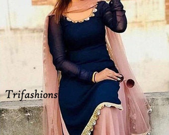 Pink blue patiala punjabi salwar kameez Readymade custom made | Etsy