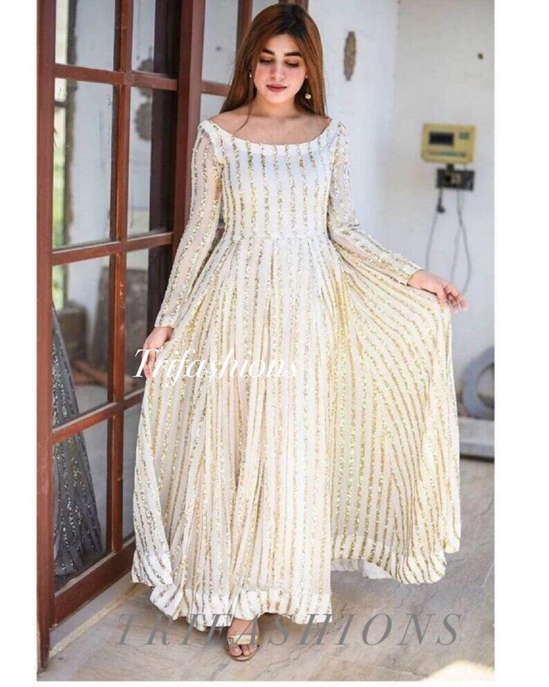 white flare gown