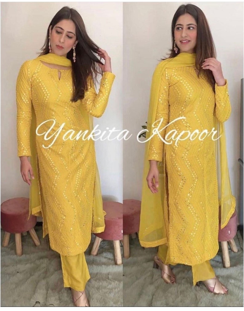 Yellow lucknowi chikankari lehenga choli custom made lehenga Etsy