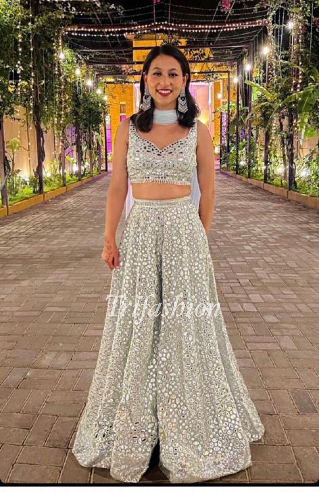 Mirror Work Crop Top With Georgette Plazo Indowestern Outfit - Etsy  Singapore