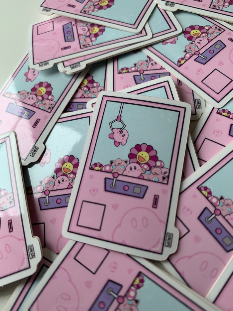 Pink Kirby claw machine sticker Etsy