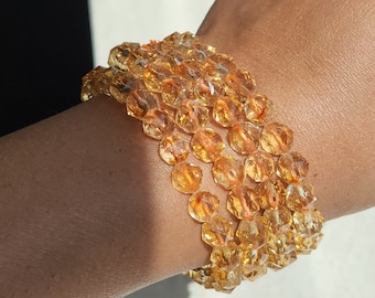 Citrien armband • Edelsteen 7,5 mm Citrien kristallen sieraden • Gefacetteerde kralenarmband • Manifestatie kristallen armband sieraden accessoire cadeau