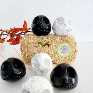 Jack Skull • Skeletal Skull•Halloween Skull•Howlite•Black Obsidian - Rhodonite- Halloween decoration Jack O Lantern skull head-crystal gift