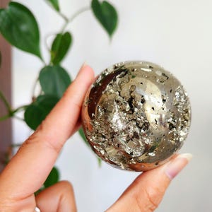 Pyrite Sphere • 60mm Peruvian Pyrite Sphere •  Manifestation Crystal Pyrite Sphere - Stone of Prosperity and success crystal gift home decor