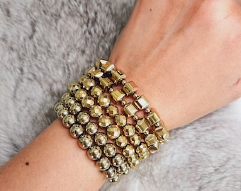 Pyrite Bracelet • 7mm beads - Manifestation Crystal - Stone of Prosperity and success • Pyrite Crystal Gift