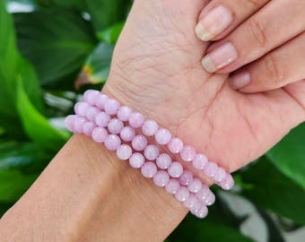 Kunzite Bracelet • 6mm Pink Kunzite Crystal Bracelet • Natural Kunzite gemstone bracelet • Round Gemstone Bead Bracelet Gift • yoga bracelet