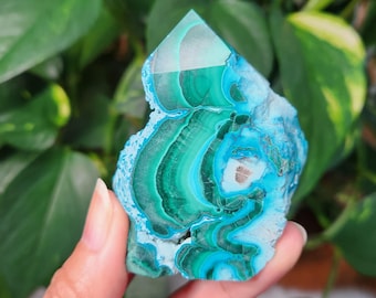 Chrysocolla Malachite slab | Malachite & Chrysocolla Slice | Polished Malachite | polished Chrysocolla | Crystal gift home decoration,small
