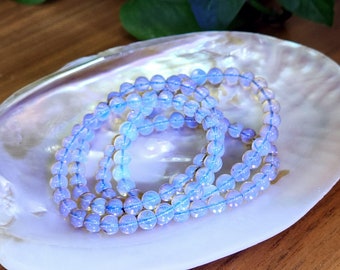 Pulsera de cristal de ámbar azul de 5 mm - Pulsera de ámbar azul natural de República Dominicana - Pulsera de joyería de cristal de ámbar reactiva a los rayos UV - RARA