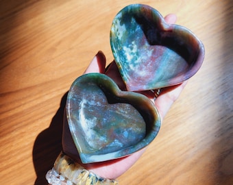 Ocean Jasper Bowl • 3.6" Ocean Jasper heart bowl • Healing Crystal Heart Shape Dish • Home Decoration Crystal Alter Bowl