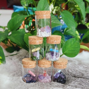 Wish bottle, Crystal Chips Wishing Jars •Gemstone bottle - personalized message with mini star, heart crystals • Crystal wish bottle gift